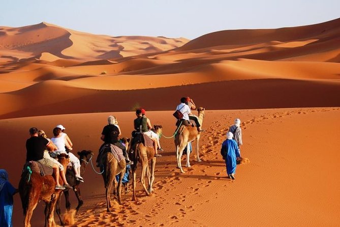 Camel trekking Merzouga Sahara desert sunset
