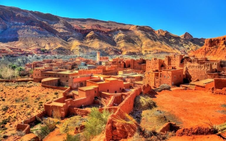 Berber stone and mud houses in mountain village